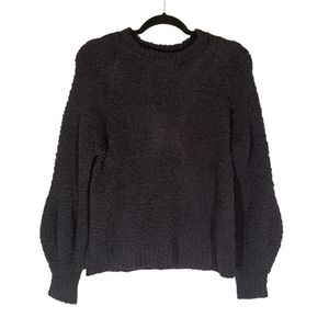 JOHN + JENN Fuzzy Puff Bubble Long Sleeve Crewneck Black Sweater Top XSmall